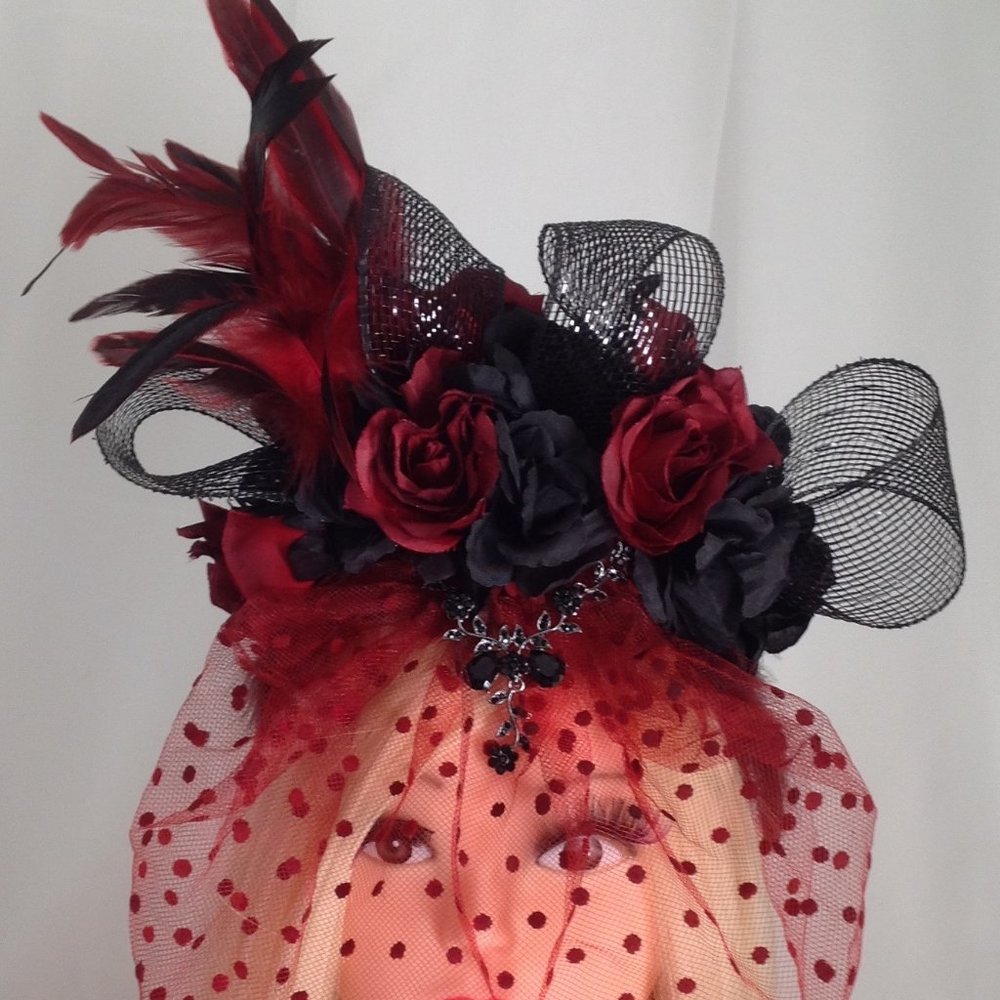 Black and red Headpiece Fascinator Goth Cosplay dress up